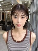+切りっぱなしボブルフ/黒髪ネビージュ/小顔ワンレン/縮毛矯正