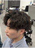 縦落ちセンターパート/波巻きスパイラルメンズカットメンズ