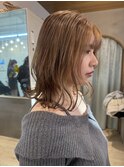 ニュアンスウルフ/ミルクティーベージュ/韓国巻き/顔周りカット