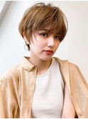 ★30代40代50代/ハンサムショートパーマ/小顔/マロンベージュ