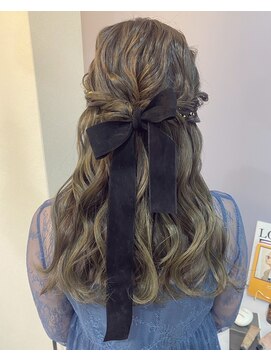 ミラ(Mila) ベロアリボン★ふわふわハーフアップ　パーティー/同窓会など