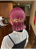 金箔 外ハネタイトヘアセット  くすみピンクカラー エジリ