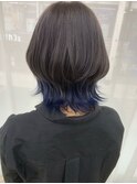シルバー×ブルーカラー ブリーチ/ウルフカット/ハイトーン