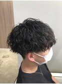 メンズパーマツイスパ波巻きスパイラルマッシュセンターパート