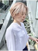 NUDEフレンチガーリー10代20代30代前髪なしショートブロンドヘア