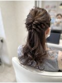 ヘアセット　ロープ編みハーフアップ