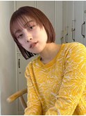 イメチェン切りっぱなしミニボブオレンジレイヤーブリーチカラー