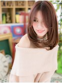 大人可愛いセンターパート小顔ピンクブラウンc6川口20代30代40代