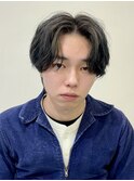韓国風センターパートシースルーバングメンズ透明感カラー