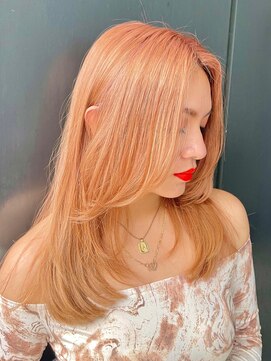 マックス フォー ヘアー(MAX FOR HAIR) 【デザインカラー】顔周りレイヤーミディ×ハイトーンオレンジ◎