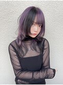 ラベンダーパープルブラックエンドカラーロングウルフ