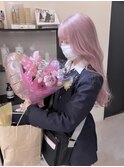 イメチェン/ホワイトブロンド/外ハネボブ/ワイドバング/渋谷