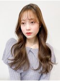 くびれヘアアプリコットオレンジ夏ヘアハイライトカラー韓国ヘア