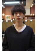 マッシュウルフ波巻きスパイラルパーマメンズパーマ眉毛カット