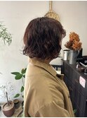 アッシュベージュ無造作パーマふんわりショートボブカット