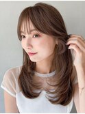 セミディ美髪前髪ナチュラルカール斜めバング20代30代40代◎