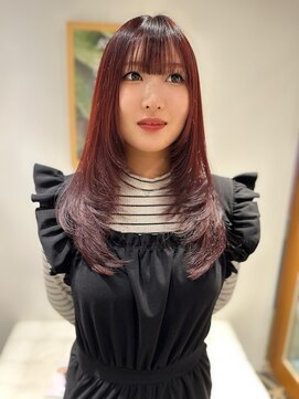 ビーハイブ 仙台駅前店(Behive) 毛先重めのワンカールレイヤー×ピンクブラウン