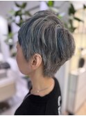 グレーとブルーのローライトで白髪活かしデザイン