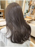 ブリーチなし秋色オリーブブラウン艶感セミロンググレーベージュ