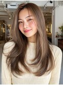 ロングレイヤーカット/顔まわり/アッシュブラウン/髪質改善