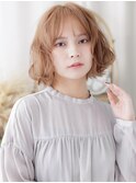 ハイトーンカラーブリーチなし小顔ハッシュレイヤーボブ20代