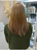ストレート/艶カラー/オリーブブラウン/ミディアム/透明感