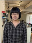 インナーカラーミニボブネイビーブルーケアブリーチ髪質改善