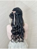 くるみちゃんヘア/ハーフアップ/リボン/巻き髪/ヘアセット/韓国