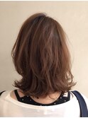 アプリコットブラウン☆外ハネミディ☆スタイリスト西田大樹