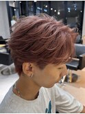熊本メンズヘア メンズカラー ピンクベージュ ハイトーン