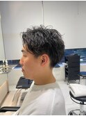 【有坂映哉】爽やかメンズニュアンスパーマ/黒髮七三かきあげ