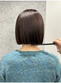 切りっぱなしボブミニボブぱつっとボブ暗髪ボブ/縮毛矯正