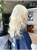ホワイトブロンドホワイトヘア抜きっぱなしブロンドハイトーン