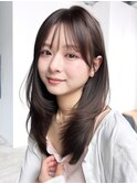 グレージュロング暗めカラー韓国ヘア顔周りレイヤー_F21128