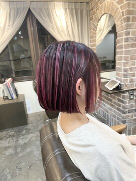アクロ あべの店(ACRO) ピンクハイライトのストレートボブ