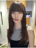 顔周りレイヤーカットグレージュカラーくびれボブベージュカラー