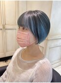 インナーカラー　水色　ブルーシルバー