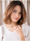 □カーキベージュハイライト抜け感ミディアム406-2大宮20代30代