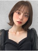 セミディくせ毛風カールミディアムレイヤーカット斜めバング