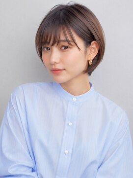 カノエ 福岡香椎店(canoe) ショートボブ ブラウンベージュ 前髪カット 丸みボブ 20代 艶髪