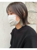 外ハネ切りっぱなしボブ×インナーカラー×カーキ【四日市】
