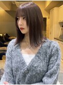 顔周りレイヤー 外ハネミディアム グレージュ 髪質改善カラー