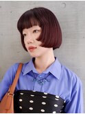 ステップボブ/顔まわりカット/姫カット/ボルドーカラー