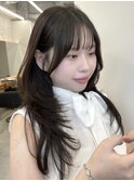 ハイレイヤーカット/シースルーぱっつん/ブラウンカラー