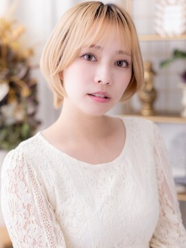 カバーヘア ブリス 北浦和(COVER HAIR bliss) シースルーバング金髪ひし形レイヤーショートc7北浦和20代30代