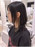 ミディアムイヤリングカラーレイヤーカット顔まわり前髪カット