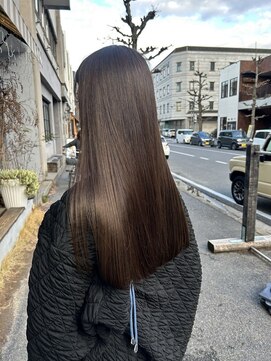 チャプター 問屋町(chapter) ブリーチなしオリーブグレージュ切りっぱなしロング韓国ヘア岡山