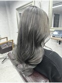 外国人風バレイヤージュ×くすみアッシュグレー/透明感カラー