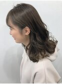 前髪 アンブレラカラー こなれミディ イメチェン ウェーブパーマ