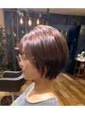 丸みショートボブ×オレンジブラウン